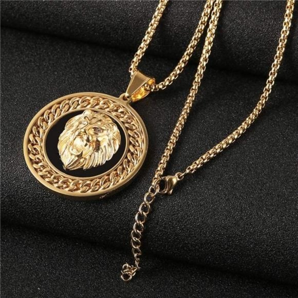 NEW Lion Cuban Link Pendant Gold Medallion Chain Necklace - Picture 3 of 5